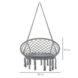 Outsunny Macrame Hanging Chair Swing Hammock For Indoor & Outdoor Use Grey - thumbnail 3