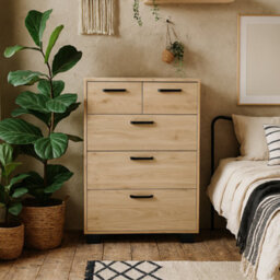 Wyld Haus Stuttgart 5-Drawer Chest - Natural Oak With Black Metal Handles - thumbnail 2