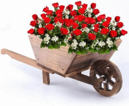 Wooden Wheel Barrow Planter Modern Garden Burnt Wood - thumbnail 1