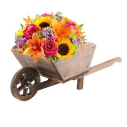 Wooden Wheel Barrow Planter Modern Garden Burnt Wood - thumbnail 4