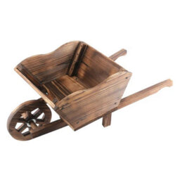 Wooden Wheel Barrow Planter Modern Garden Burnt Wood - thumbnail 3