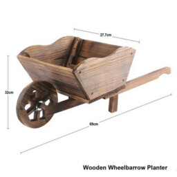 Wooden Wheel Barrow Planter Modern Garden Burnt Wood - thumbnail 2