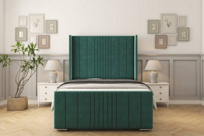 "Sloomy Hargrave Emerald Plush Bed Frame With 50"" Upholstered Wingback Headboard 2'6 Small Single" - image 1