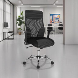 Fwstyle Black Mesh Striped Ergonomic High Back Stylish Office Chair