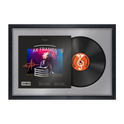 "AK Frames 25X17"" Black Classic Vinyl Record Frame With Mid Grey Mount For 12 Inch Lp Cover & Disc - Overlapped Design" - image 1