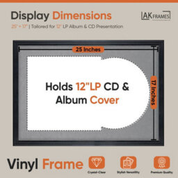 "AK Frames 25X17"" Black Classic Vinyl Record Frame With Mid Grey Mount For 12 Inch Lp Cover & Disc - Overlapped Design" - thumbnail 2