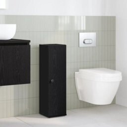 Berkfield Bathroom Cabinet With Roll Holder Black 20.5X22X72 Cm - thumbnail 3