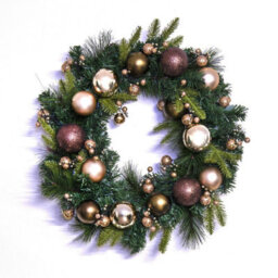 Christmas Tree World 50Cm Decorated Mixed Pine Wreath With Bronze & Copper Baubles - thumbnail 2
