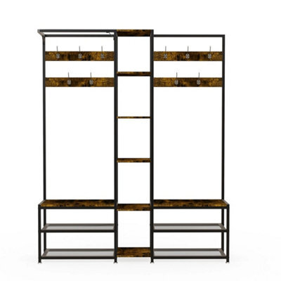 Hall Tree With Shoe Storage Bench Corner Display Open Shelves Bedroom - image 1