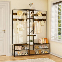 Hall Tree With Shoe Storage Bench Corner Display Open Shelves Bedroom - thumbnail 4