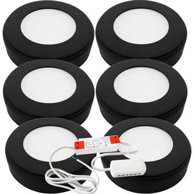 6-Pack Matt Black Round Under Cabinet Led Lights With Driver Kit - Natural White - image 1