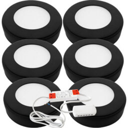 6-Pack Matt Black Round Under Cabinet Led Lights With Driver Kit - Natural White - thumbnail 1