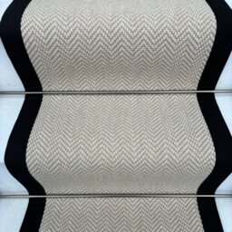 RainbowHome Herringbone Chalk Beige Wool Stair Runner With 100% Black Cotton Border 55 700 - thumbnail 2
