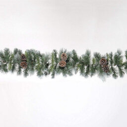 Snowtime Frosted Glacier Christmas Garland Decoration - Snowy With Cones - 270Cm X 25Cm