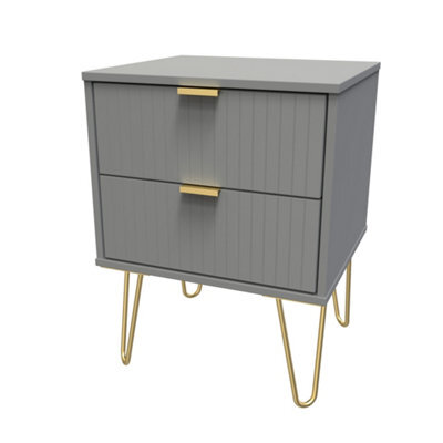 Linear Ready Assembled Matt Dark Grey 2 Drawer Wide Bedside Chest (H)505mm (W)395mm (D)415mm - image 1