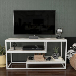 Decorotika Lorin Tv Stand Tv Unit For Tvs Up To 55 Inch White Marble Effect And White - thumbnail 1