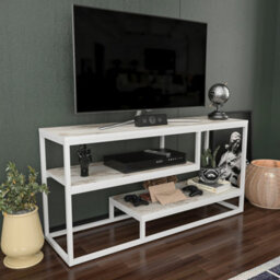 Decorotika Lorin Tv Stand Tv Unit For Tvs Up To 55 Inch White Marble Effect And White - thumbnail 2