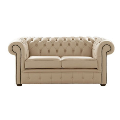 Chesterfield 2 Seater Shelly Stone Leather Sofa Settee Bespoke In Classic Style - image 1