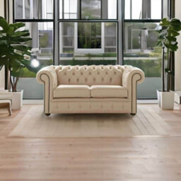 Chesterfield 2 Seater Shelly Stone Leather Sofa Settee Bespoke In Classic Style - thumbnail 3