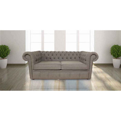 Chesterfield 2 Seater Sofa Settee Verity Plain Steel Grey Fabric In Classic Style - image 1