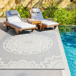 Homeart Outdoor Indoor Rug, Easy Clean, Uv Weather Resistant Rug For Patio, Gardenmandala Grey, Cream,200X290Cm - thumbnail 2