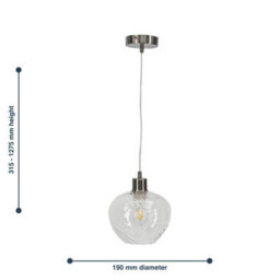 First Choice Lighting Bradson - Clear Swirl Glass With Satin Nickel Pendant Fitting - thumbnail 8