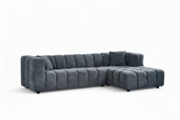 Large Tufted Chenille L Shaped Blue Corner Sofa Lugano With Right Hand Chaise - Room Delivery - thumbnail 3
