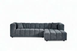 Large Tufted Chenille L Shaped Blue Corner Sofa Lugano With Right Hand Chaise - Room Delivery - thumbnail 2
