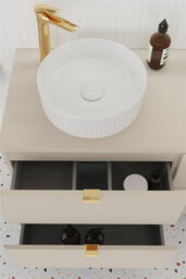 Impact Furniture Bathroom Vanity Unit 600mm Beige Wall Cabinet Floating 2 Drawer Cashmere Storage Dalia - thumbnail 5