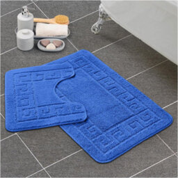 Gc Gaveno Cavailia Grecian Grace 2 Piece Non Slip Bath Mat Set Blue Quick Dry Water Absorbent Bathroom Shower Mat & Pedestal Set - thumbnail 1