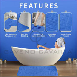Gc Gaveno Cavailia Grecian Grace 2 Piece Non Slip Bath Mat Set Blue Quick Dry Water Absorbent Bathroom Shower Mat & Pedestal Set - thumbnail 2