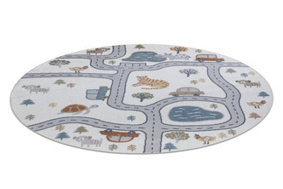 RugsX Carpet Bono 8283 Circle Street, Animals Cream / Light Grey  Circle 160 Cm - image 1