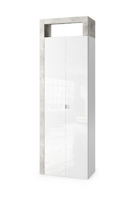 FurniComp LTD Furnicomp Lorenzo 2 Door White Gloss And Concrete Grey Tall Bathroom Storage Cupboard - image 1