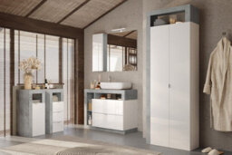 FurniComp LTD Furnicomp Lorenzo 2 Door White Gloss And Concrete Grey Tall Bathroom Storage Cupboard - thumbnail 4