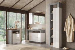 FurniComp LTD Furnicomp Lorenzo 2 Door White Gloss And Concrete Grey Tall Bathroom Storage Cupboard - thumbnail 5