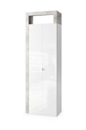 FurniComp LTD Furnicomp Lorenzo 2 Door White Gloss And Concrete Grey Tall Bathroom Storage Cupboard