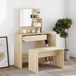 Berkfield Dressing Table With Mirror Sonoma Oak 86.5X35X136 Cm - thumbnail 3