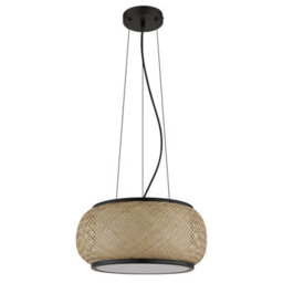 Luminosa Lighting Luminosa Bambora Cylindrical Pendant Ceiling Light Matt Black, Bamboo Led 3000//4000/6000K - thumbnail 3