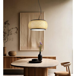 Luminosa Lighting Luminosa Bambora Cylindrical Pendant Ceiling Light Matt Black, Bamboo Led 3000//4000/6000K - thumbnail 2