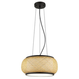 Luminosa Lighting Luminosa Bambora Cylindrical Pendant Ceiling Light Matt Black, Bamboo Led 3000//4000/6000K - thumbnail 1