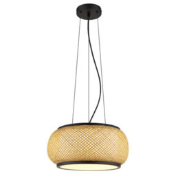 Luminosa Lighting Luminosa Bambora Cylindrical Pendant Ceiling Light Matt Black, Bamboo Led 3000//4000/6000K - thumbnail 5