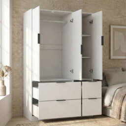Urbn-Living Urbnliving 3 Door Wardrobe With 4 Drawers Wooden Bedroom Storage Cupboard With Hanging Rail For Clothes - White Unit & White Doo - thumbnail 5