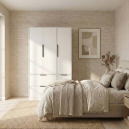 Urbn-Living Urbnliving 3 Door Wardrobe With 4 Drawers Wooden Bedroom Storage Cupboard With Hanging Rail For Clothes - White Unit & White Doo - thumbnail 4