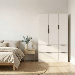 Urbn-Living Urbnliving 3 Door Wardrobe With 4 Drawers Wooden Bedroom Storage Cupboard With Hanging Rail For Clothes - White Unit & White Doo - thumbnail 2