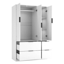 Urbn-Living Urbnliving 3 Door Wardrobe With 4 Drawers Wooden Bedroom Storage Cupboard With Hanging Rail For Clothes - White Unit & White Doo - thumbnail 7