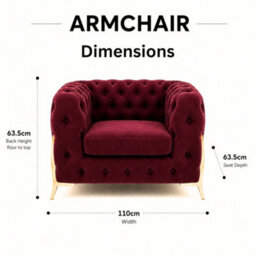 Stratus Interiors Italian Luxury Chesterfield Plush Velvet Sofa, Deep Button Tufted Living Room Statement Sofa With Gold Legs - Burgundy - Armchair - thumbnail 3