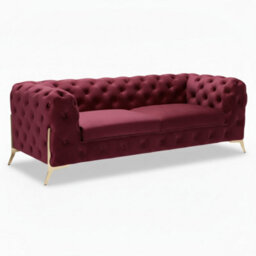 Stratus Interiors Italian Luxury Chesterfield Plush Velvet Sofa, Deep Button Tufted Living Room Statement Sofa With Gold Legs - Burgundy - Armchair