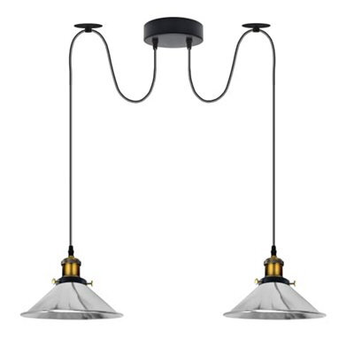 2 Head Spider Light With 2M Adjustable Cables, Vintage 22Cm Metal Chrome Shade Pendant Lamp Fixture For  Indoor Lighting - image 1