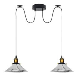 2 Head Spider Light With 2M Adjustable Cables, Vintage 22Cm Metal Chrome Shade Pendant Lamp Fixture For  Indoor Lighting - thumbnail 1