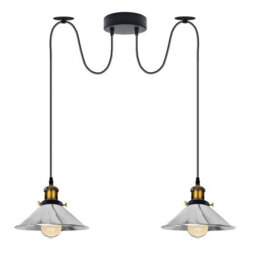 2 Head Spider Light With 2M Adjustable Cables, Vintage 22Cm Metal Chrome Shade Pendant Lamp Fixture For  Indoor Lighting - thumbnail 5